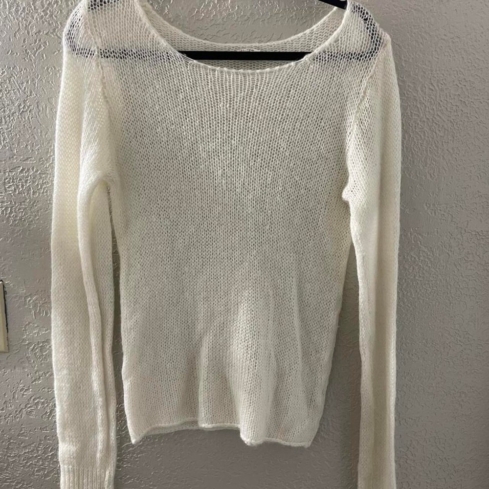 John Galt White mesh Mohair wool sweater boho vibe Medium